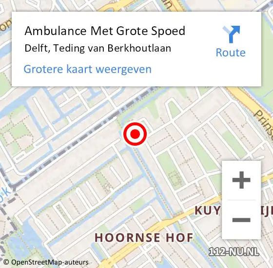 Locatie op kaart van de 112 melding: Ambulance Met Grote Spoed Naar Delft, Teding van Berkhoutlaan op 18 mei 2024 12:25
