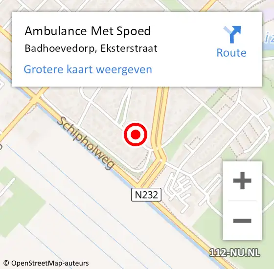 Locatie op kaart van de 112 melding: Ambulance Met Spoed Naar Badhoevedorp, Eksterstraat op 18 mei 2024 12:29