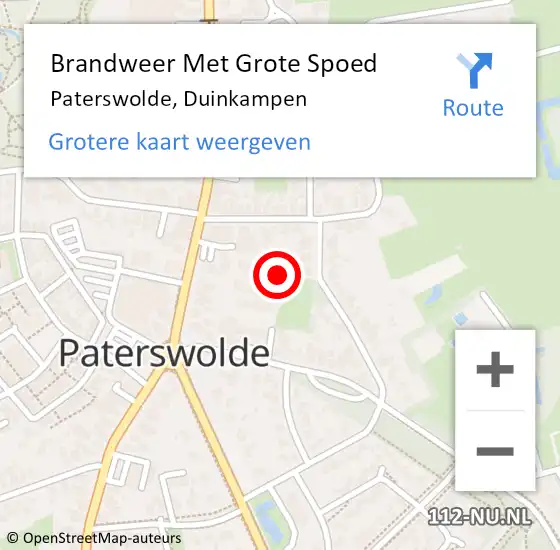 Locatie op kaart van de 112 melding: Brandweer Met Grote Spoed Naar Paterswolde, Duinkampen op 18 mei 2024 12:30