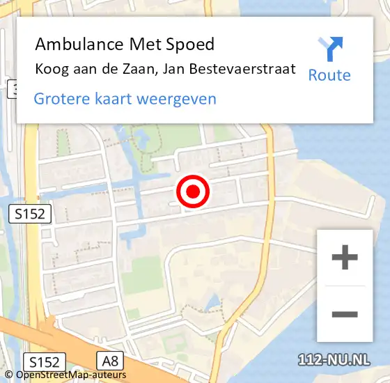 Locatie op kaart van de 112 melding: Ambulance Met Spoed Naar Koog aan de Zaan, Jan Bestevaerstraat op 18 mei 2024 12:31
