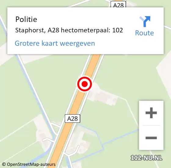 Locatie op kaart van de 112 melding: Politie Staphorst, A28 hectometerpaal: 102 op 18 mei 2024 12:32