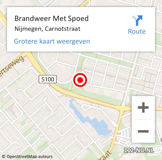 Locatie op kaart van de 112 melding: Brandweer Met Spoed Naar Nijmegen, Carnotstraat op 18 mei 2024 12:36
