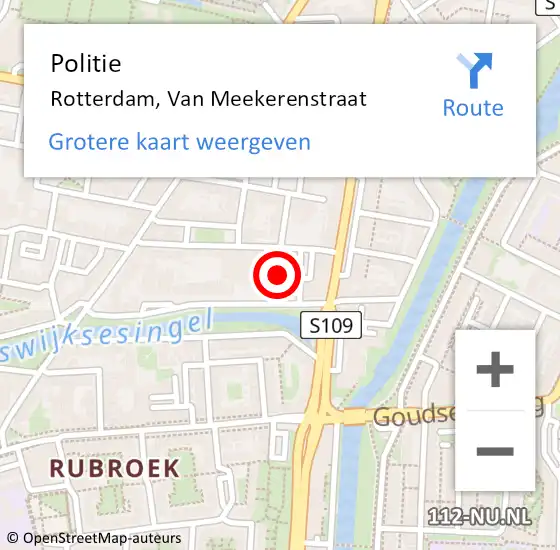Locatie op kaart van de 112 melding: Politie Rotterdam, Van Meekerenstraat op 18 mei 2024 12:37