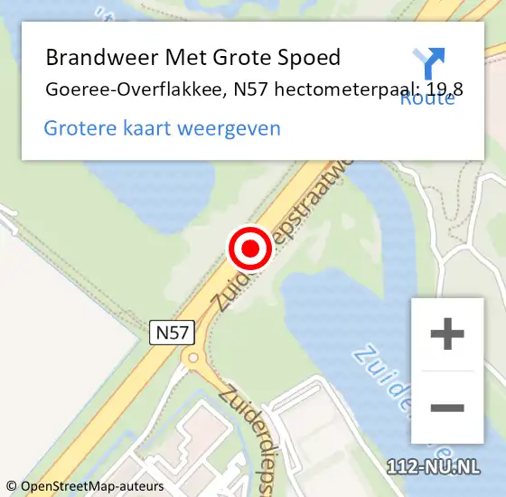 Locatie op kaart van de 112 melding: Brandweer Met Grote Spoed Naar Goeree-Overflakkee, N57 hectometerpaal: 19,8 op 18 mei 2024 12:53