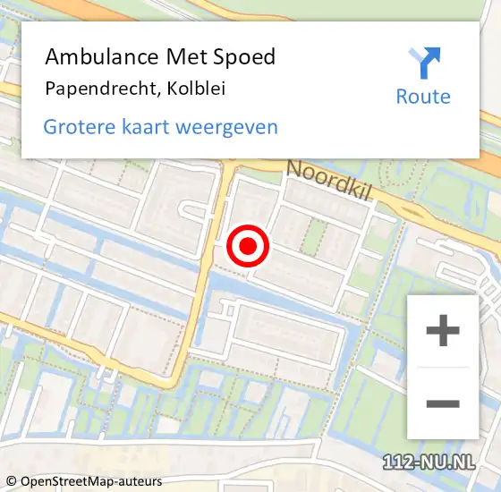 Locatie op kaart van de 112 melding: Ambulance Met Spoed Naar Papendrecht, Kolblei op 18 mei 2024 13:05