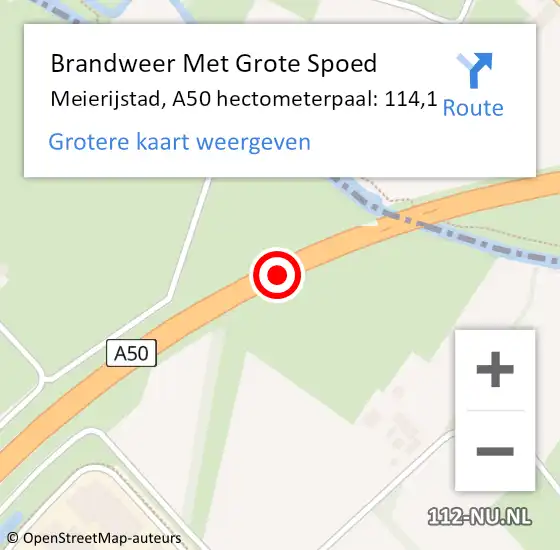 Locatie op kaart van de 112 melding: Brandweer Met Grote Spoed Naar Meierijstad, A50 hectometerpaal: 114,1 op 18 mei 2024 13:08
