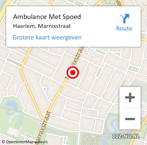 Locatie op kaart van de 112 melding: Ambulance Met Spoed Naar Haarlem, Marnixstraat op 18 mei 2024 13:13