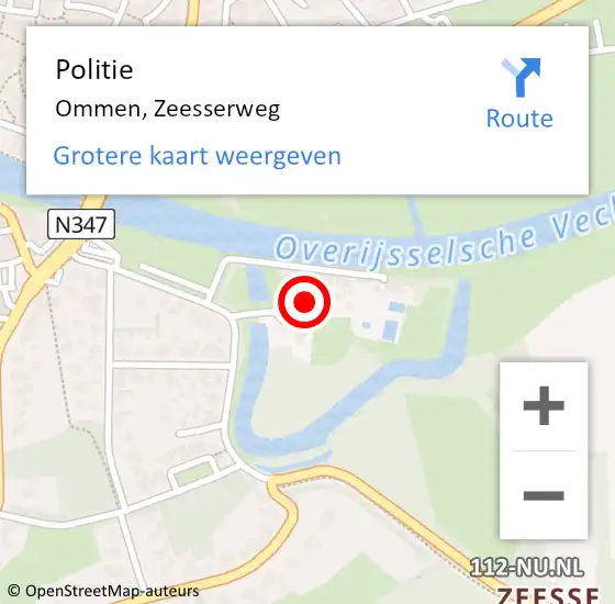 Locatie op kaart van de 112 melding: Politie Ommen, Zeesserweg op 18 mei 2024 13:20