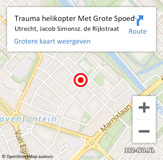 Locatie op kaart van de 112 melding: Trauma helikopter Met Grote Spoed Naar Utrecht, Jacob Simonsz. de Rijkstraat op 18 mei 2024 13:27