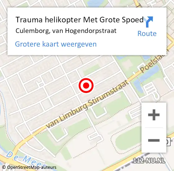 Locatie op kaart van de 112 melding: Trauma helikopter Met Grote Spoed Naar Culemborg, van Hogendorpstraat op 18 mei 2024 13:33