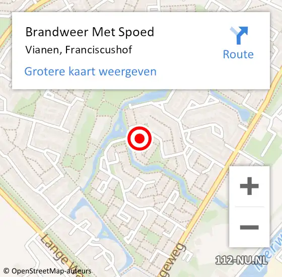 Locatie op kaart van de 112 melding: Brandweer Met Spoed Naar Vianen, Franciscushof op 18 mei 2024 13:35