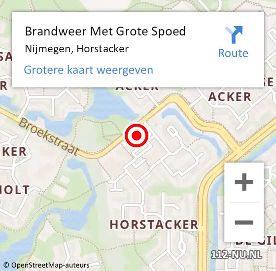 Locatie op kaart van de 112 melding: Brandweer Met Grote Spoed Naar Nijmegen, Horstacker op 18 mei 2024 13:38