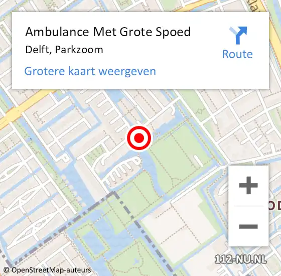 Locatie op kaart van de 112 melding: Ambulance Met Grote Spoed Naar Delft, Parkzoom op 18 mei 2024 13:41