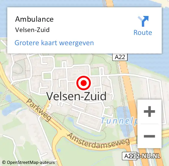 Locatie op kaart van de 112 melding: Ambulance Velsen-Zuid op 18 mei 2024 13:44