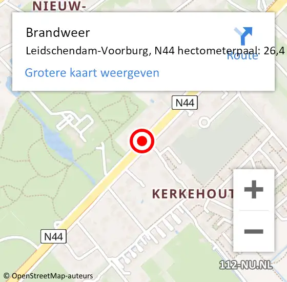 Locatie op kaart van de 112 melding: Brandweer Leidschendam-Voorburg, N44 hectometerpaal: 26,4 op 18 mei 2024 13:54