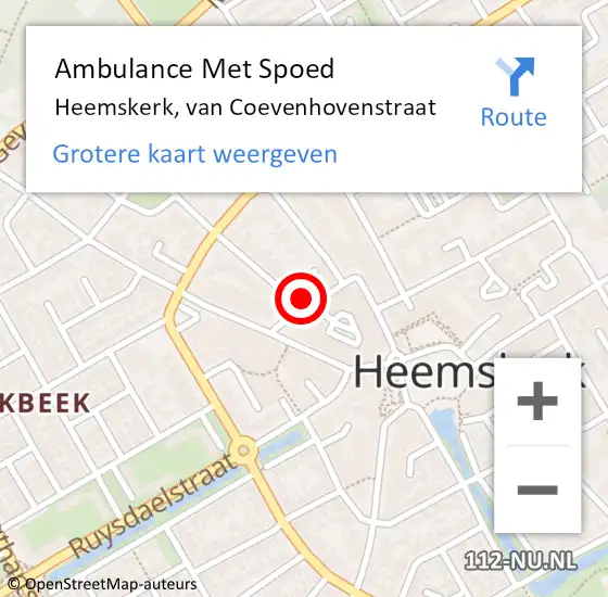 Locatie op kaart van de 112 melding: Ambulance Met Spoed Naar Heemskerk, van Coevenhovenstraat op 18 mei 2024 13:57
