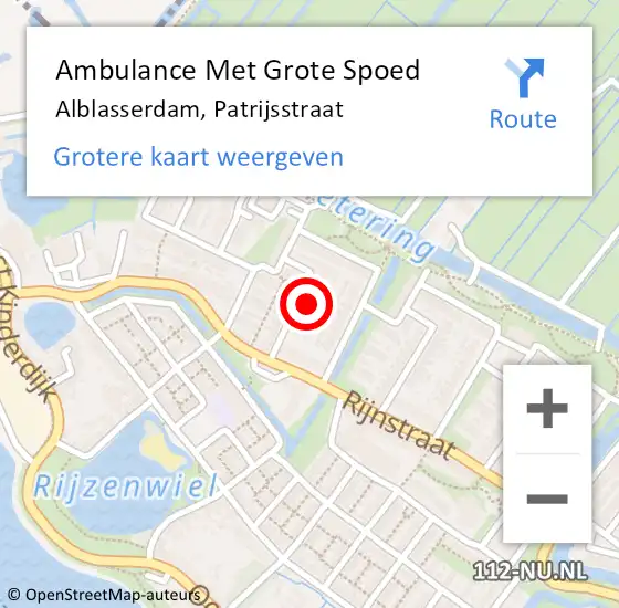 Locatie op kaart van de 112 melding: Ambulance Met Grote Spoed Naar Alblasserdam, Patrijsstraat op 18 mei 2024 13:57