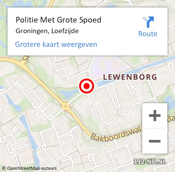 Locatie op kaart van de 112 melding: Politie Met Grote Spoed Naar Groningen, Loefzijde op 18 mei 2024 13:58