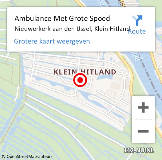 Locatie op kaart van de 112 melding: Ambulance Met Grote Spoed Naar Nieuwerkerk aan den IJssel, Klein Hitland op 18 mei 2024 14:01