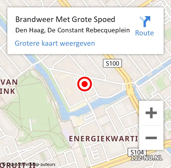 Locatie op kaart van de 112 melding: Brandweer Met Grote Spoed Naar Den Haag, De Constant Rebecqueplein op 18 mei 2024 14:02
