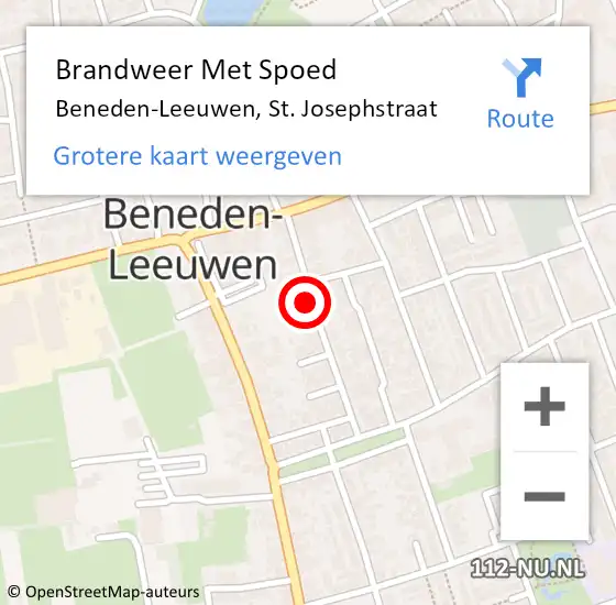 Locatie op kaart van de 112 melding: Brandweer Met Spoed Naar Beneden-Leeuwen, St. Josephstraat op 18 mei 2024 14:05