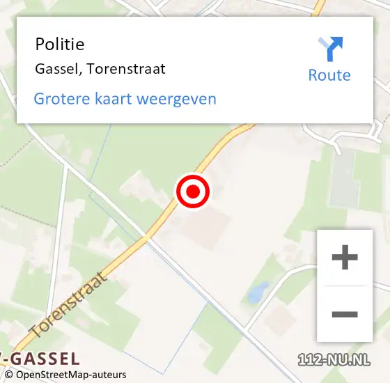 Locatie op kaart van de 112 melding: Politie Gassel, Torenstraat op 18 mei 2024 14:18