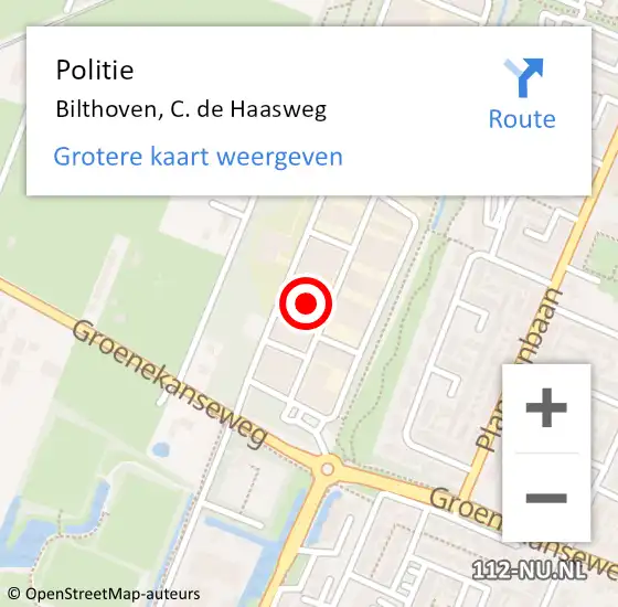 Locatie op kaart van de 112 melding: Politie Bilthoven, C. de Haasweg op 18 mei 2024 14:26