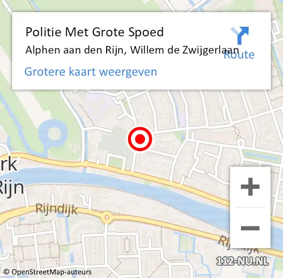 Locatie op kaart van de 112 melding: Politie Met Grote Spoed Naar Alphen aan den Rijn, Willem de Zwijgerlaan op 18 mei 2024 14:26