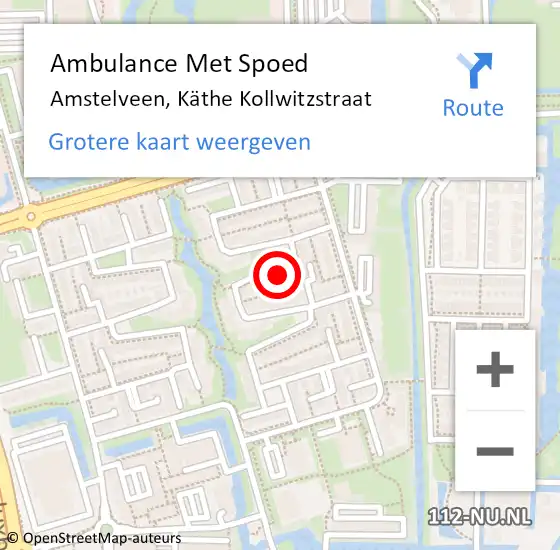 Locatie op kaart van de 112 melding: Ambulance Met Spoed Naar Amstelveen, Käthe Kollwitzstraat op 18 mei 2024 14:30