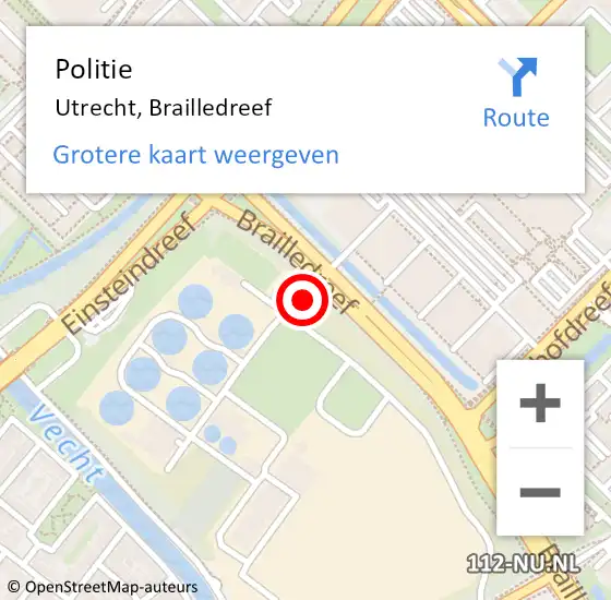 Locatie op kaart van de 112 melding: Politie Utrecht, Brailledreef op 18 mei 2024 14:31