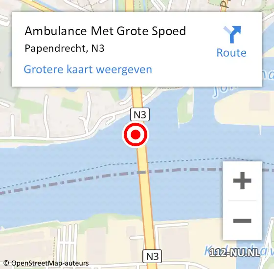 Locatie op kaart van de 112 melding: Ambulance Met Grote Spoed Naar Papendrecht, N3 op 18 mei 2024 14:31