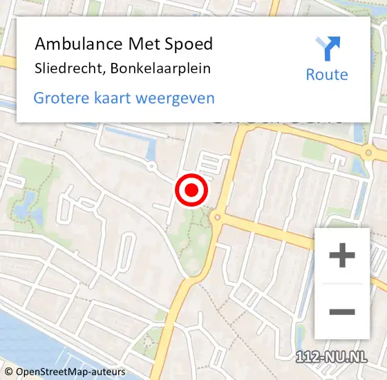 Locatie op kaart van de 112 melding: Ambulance Met Spoed Naar Sliedrecht, Bonkelaarplein op 18 mei 2024 14:37