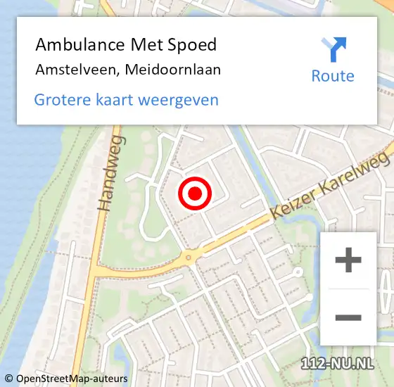 Locatie op kaart van de 112 melding: Ambulance Met Spoed Naar Amstelveen, Meidoornlaan op 18 mei 2024 14:41