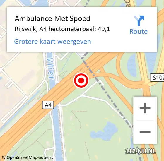 Locatie op kaart van de 112 melding: Ambulance Met Spoed Naar Rijswijk, A4 hectometerpaal: 49,1 op 18 mei 2024 14:43