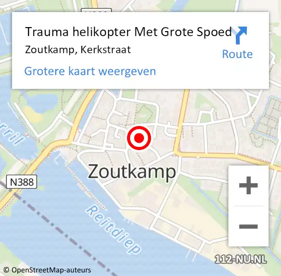 Locatie op kaart van de 112 melding: Trauma helikopter Met Grote Spoed Naar Zoutkamp, Kerkstraat op 18 mei 2024 14:48