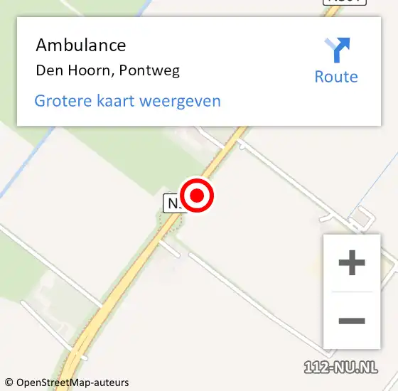 Locatie op kaart van de 112 melding: Ambulance Den Hoorn, Pontweg op 18 mei 2024 14:52