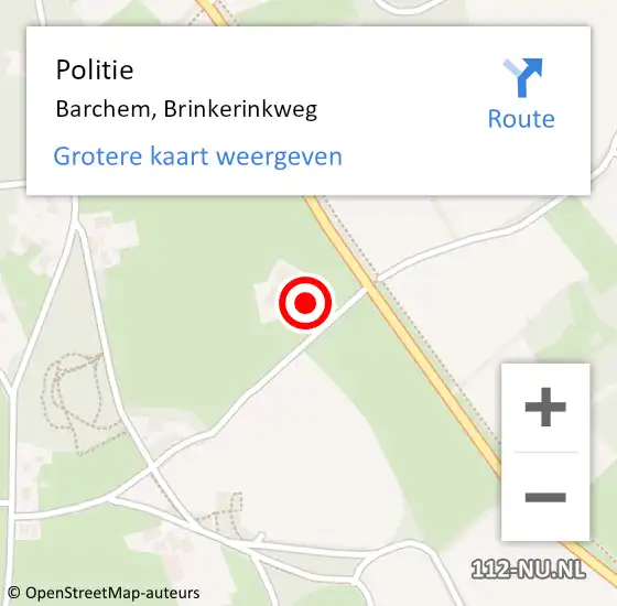Locatie op kaart van de 112 melding: Politie Barchem, Brinkerinkweg op 18 mei 2024 14:55