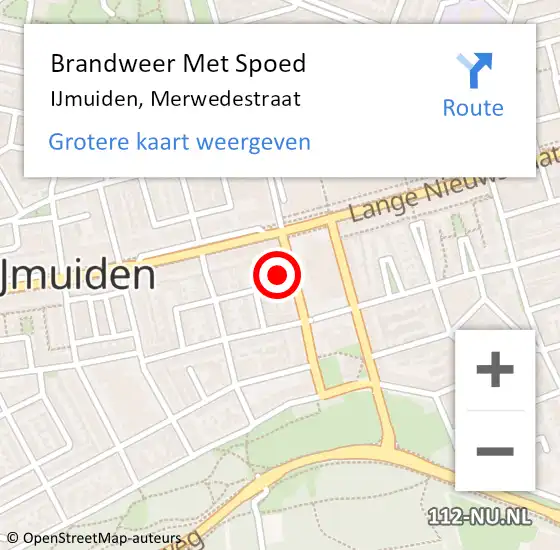 Locatie op kaart van de 112 melding: Brandweer Met Spoed Naar IJmuiden, Merwedestraat op 18 mei 2024 14:55