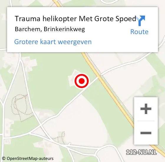 Locatie op kaart van de 112 melding: Trauma helikopter Met Grote Spoed Naar Barchem, Brinkerinkweg op 18 mei 2024 14:57