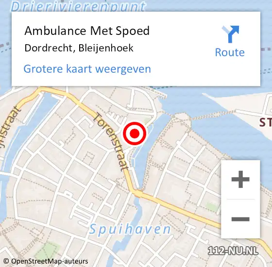 Locatie op kaart van de 112 melding: Ambulance Met Spoed Naar Dordrecht, Bleijenhoek op 18 mei 2024 15:01
