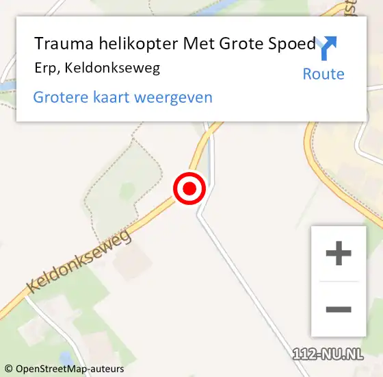 Locatie op kaart van de 112 melding: Trauma helikopter Met Grote Spoed Naar Erp, Keldonkseweg op 18 mei 2024 15:06