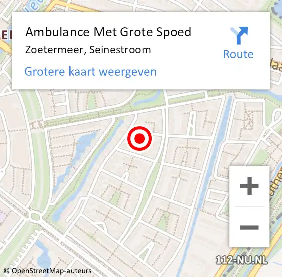 Locatie op kaart van de 112 melding: Ambulance Met Grote Spoed Naar Zoetermeer, Seinestroom op 18 mei 2024 15:09