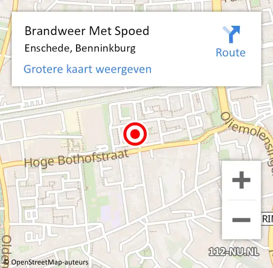 Locatie op kaart van de 112 melding: Brandweer Met Spoed Naar Enschede, Benninkburg op 18 mei 2024 15:10