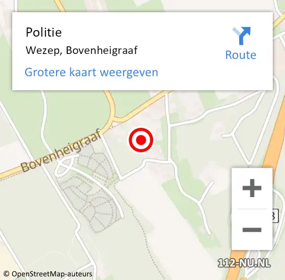Locatie op kaart van de 112 melding: Politie Wezep, Bovenheigraaf op 18 mei 2024 15:14
