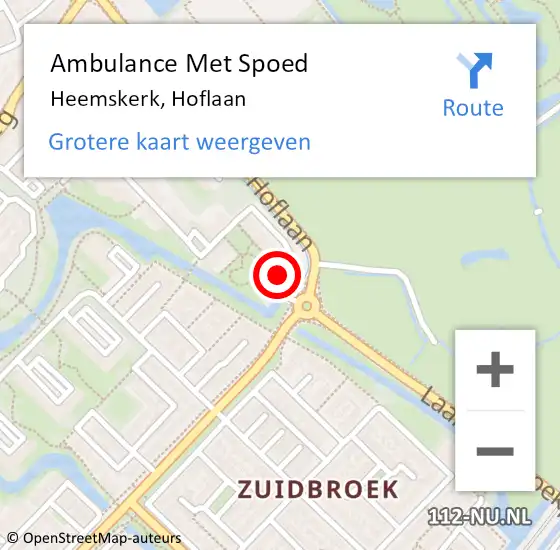Locatie op kaart van de 112 melding: Ambulance Met Spoed Naar Heemskerk, Hoflaan op 18 mei 2024 15:22