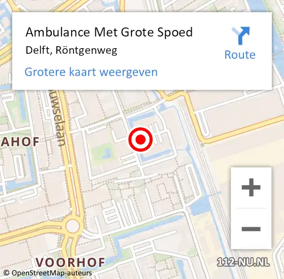 Locatie op kaart van de 112 melding: Ambulance Met Grote Spoed Naar Delft, Röntgenweg op 18 mei 2024 15:26