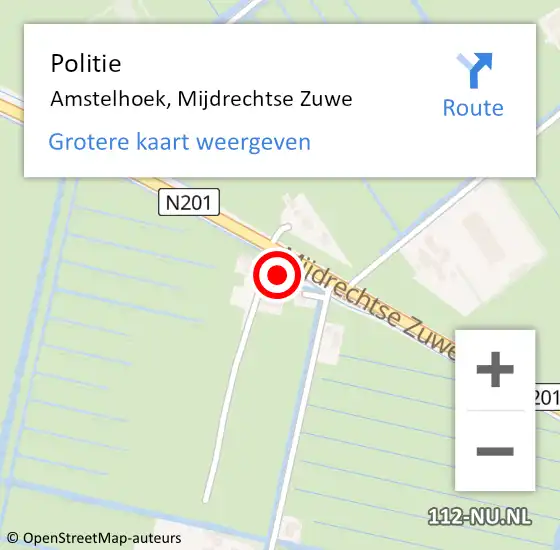 Locatie op kaart van de 112 melding: Politie Amstelhoek, Mijdrechtse Zuwe op 18 mei 2024 15:34