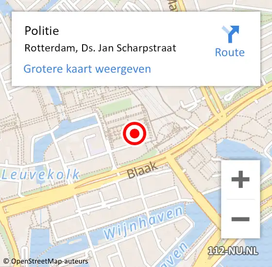 Locatie op kaart van de 112 melding: Politie Rotterdam, Ds. Jan Scharpstraat op 18 mei 2024 15:39