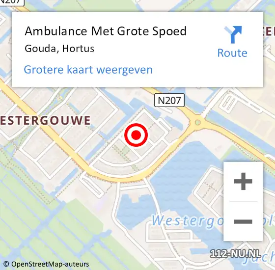 Locatie op kaart van de 112 melding: Ambulance Met Grote Spoed Naar Gouda, Hortus op 18 mei 2024 15:39