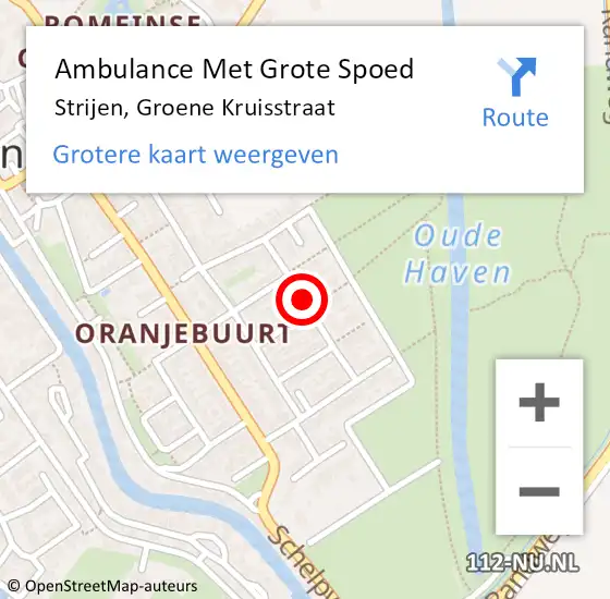 Locatie op kaart van de 112 melding: Ambulance Met Grote Spoed Naar Strijen, Groene Kruisstraat op 18 mei 2024 15:44